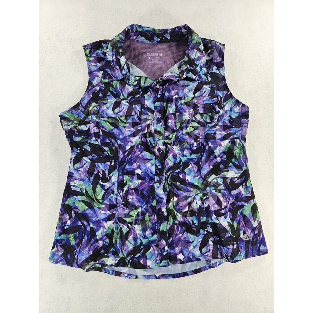 Reel Legends Mariner Shirt Womens Large Purple Green Blue Sleeveless Fishing Top